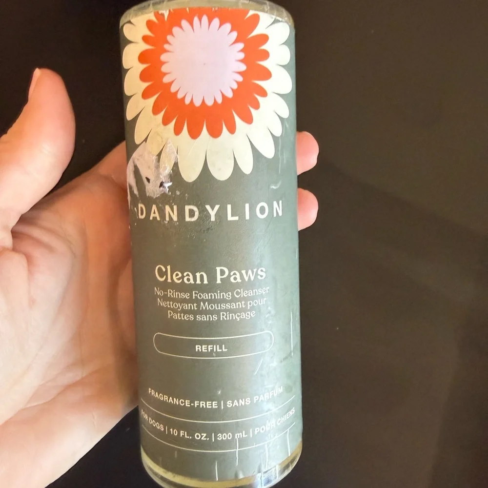 Dandylion Refill Clean Paws No-Rinse Foaming Cleanser for Dogs 10 floz FREE SHIP